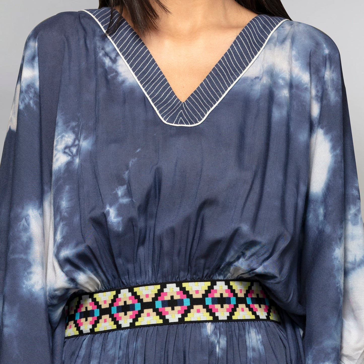 Dark Blue Tie-Dye Full Length Kaftan