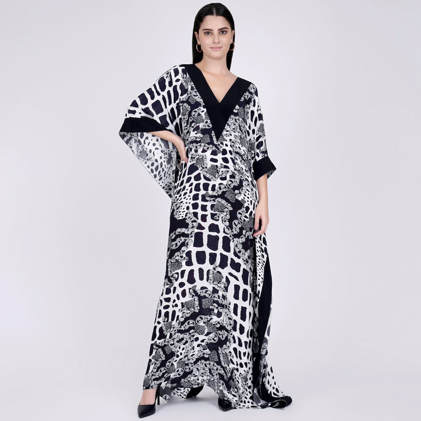 Black and White Baroque Full Length Kaftan