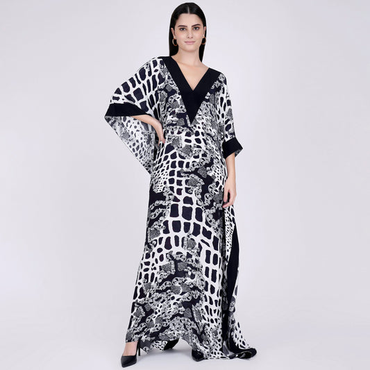 Black and White Baroque Full Length Kaftan