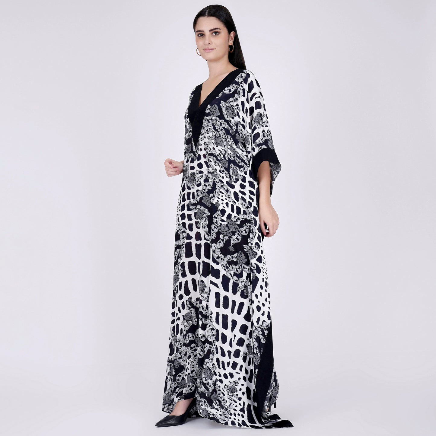 Black and White Baroque Full Length Kaftan