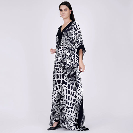 Black and White Baroque Full Length Kaftan