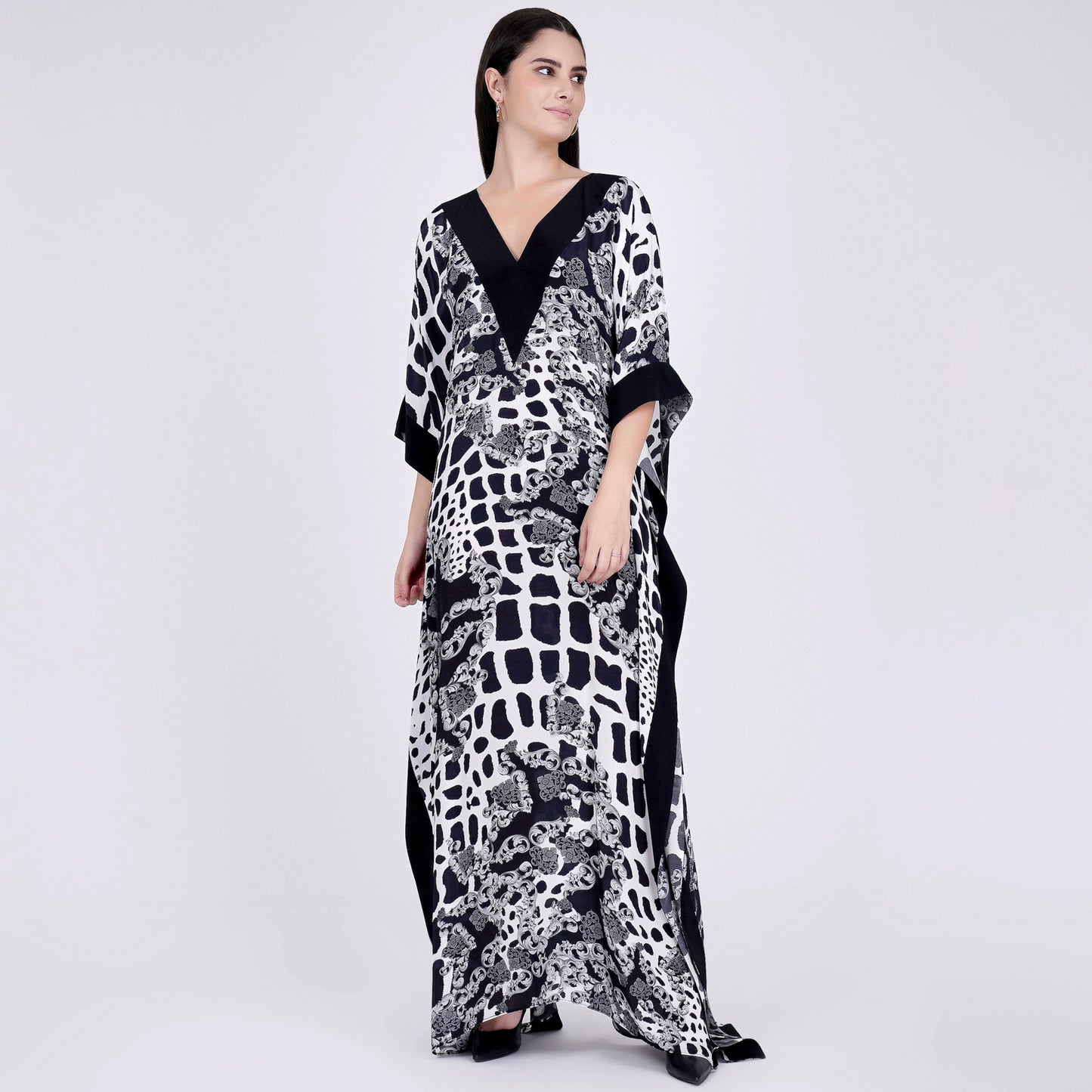 Black and White Baroque Full Length Kaftan