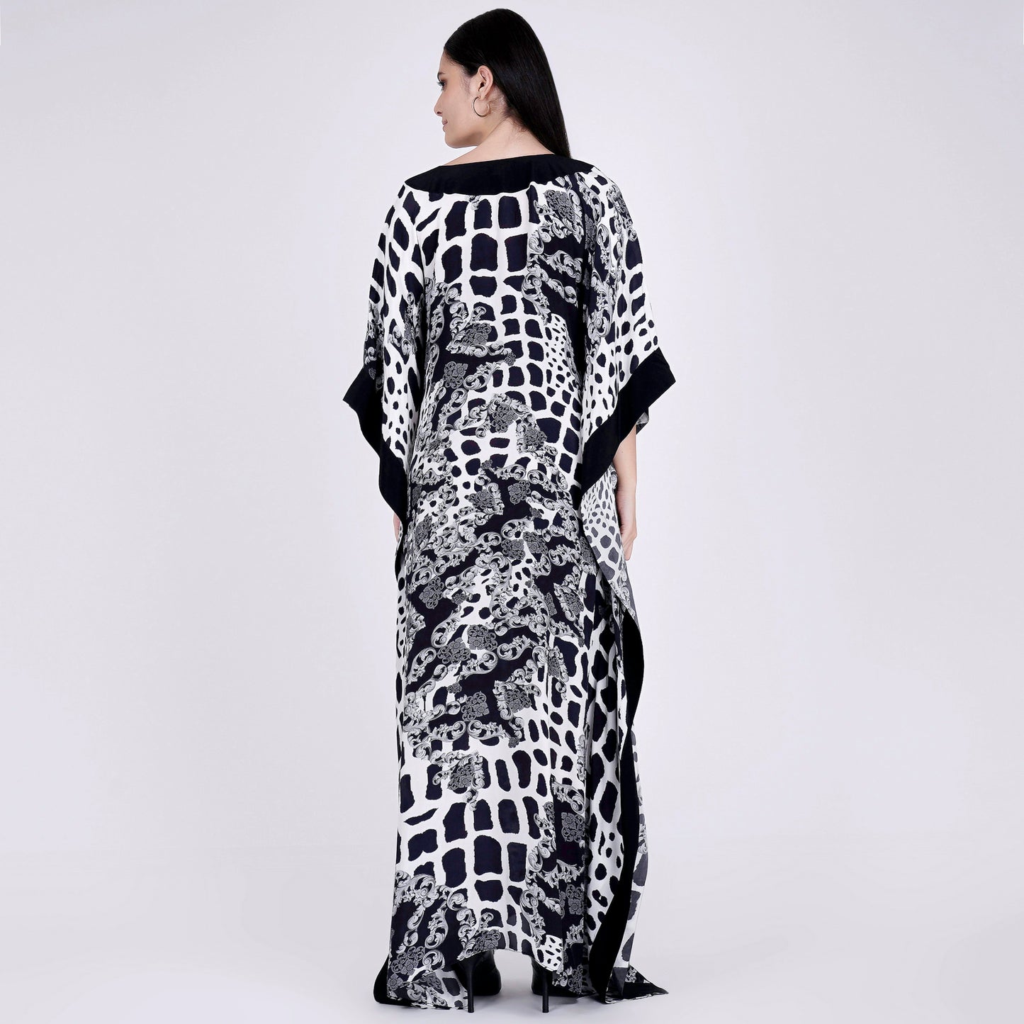 Black and White Baroque Full Length Kaftan