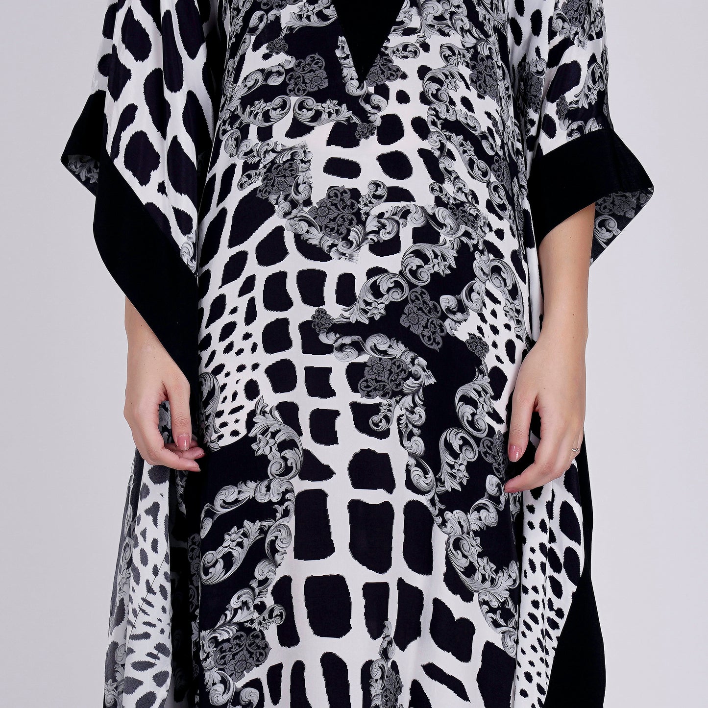 Black and White Baroque Full Length Kaftan
