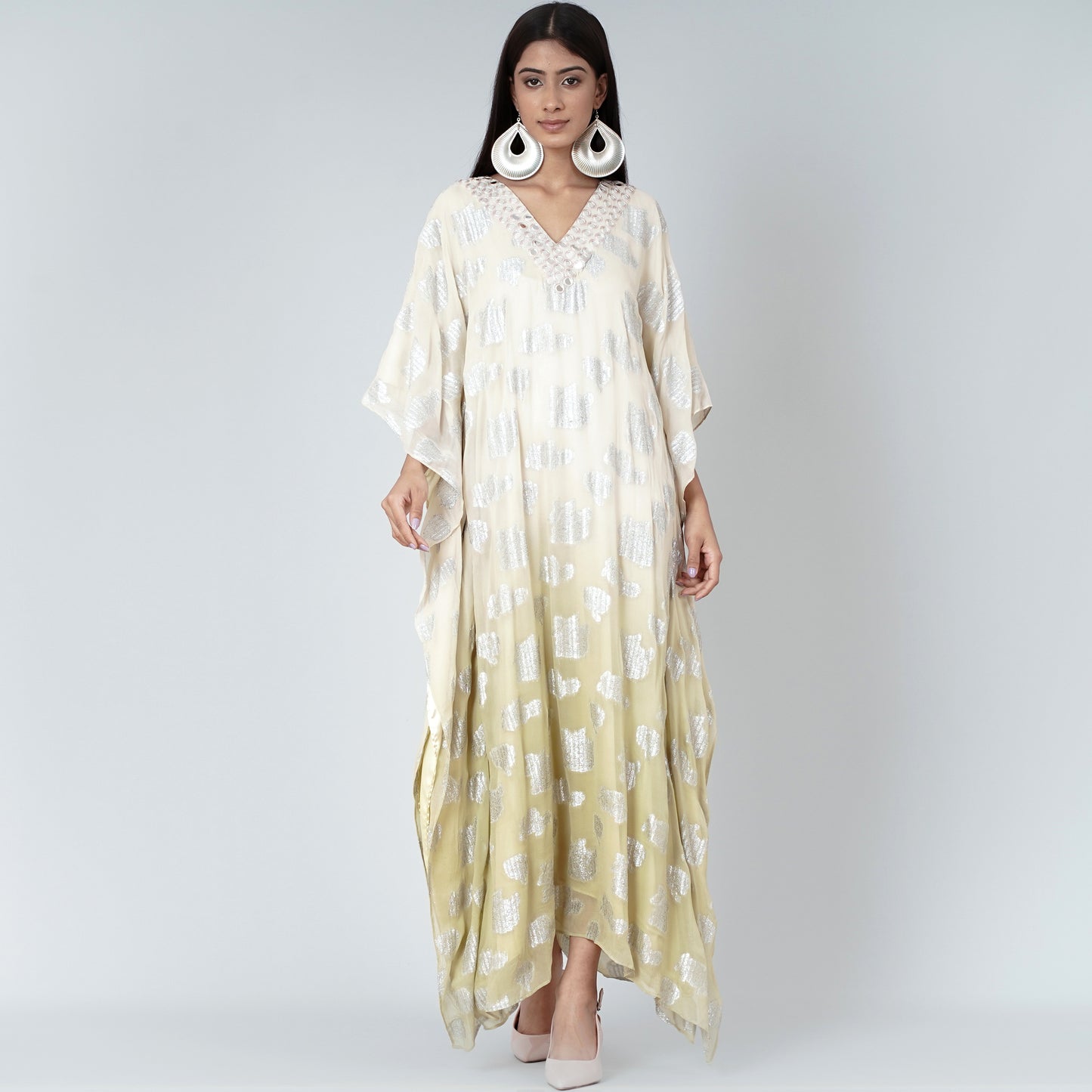 Off-White and Green Ombre Full Length Kaftan