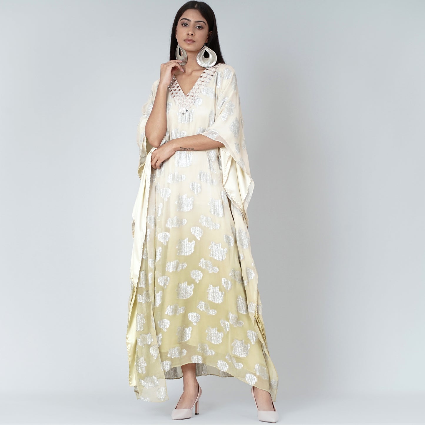 Off-White and Green Ombre Full Length Kaftan