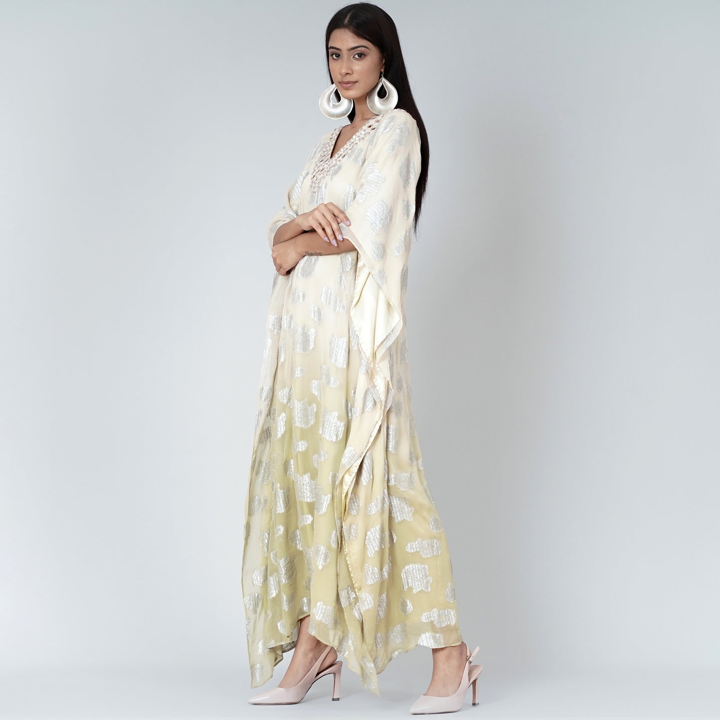 Off-White and Green Ombre Full Length Kaftan