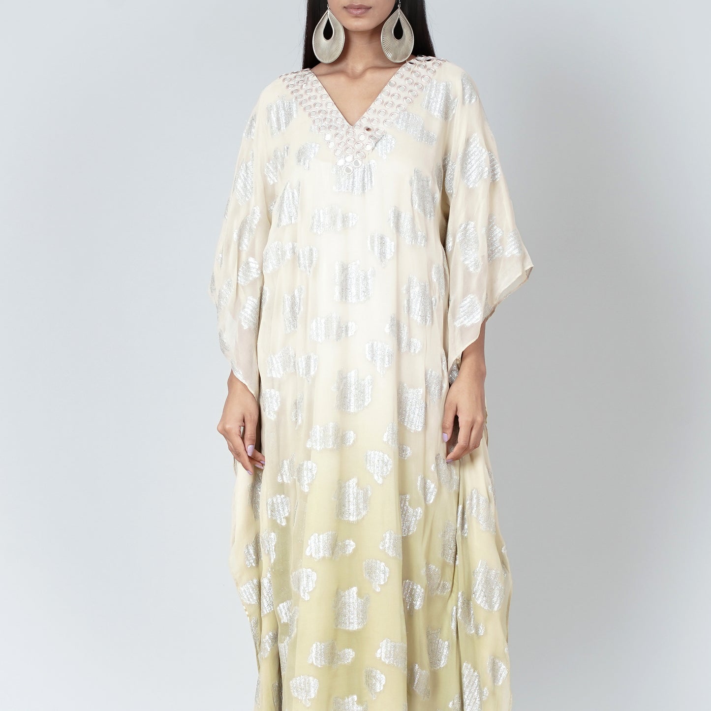 Off-White and Green Ombre Full Length Kaftan
