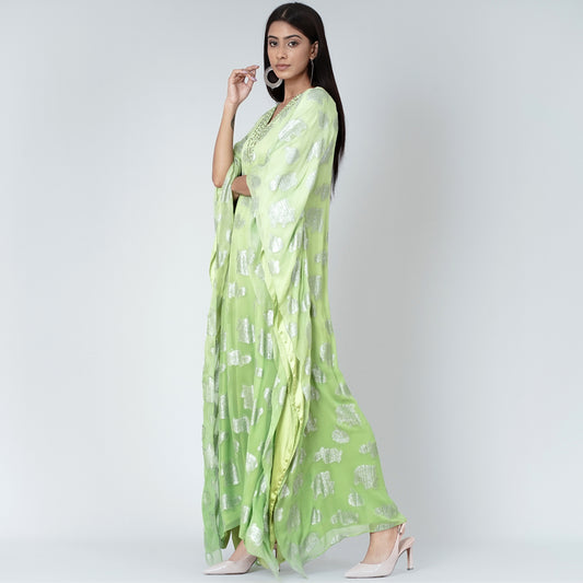Parrot Green Ombre Full Length Kaftan