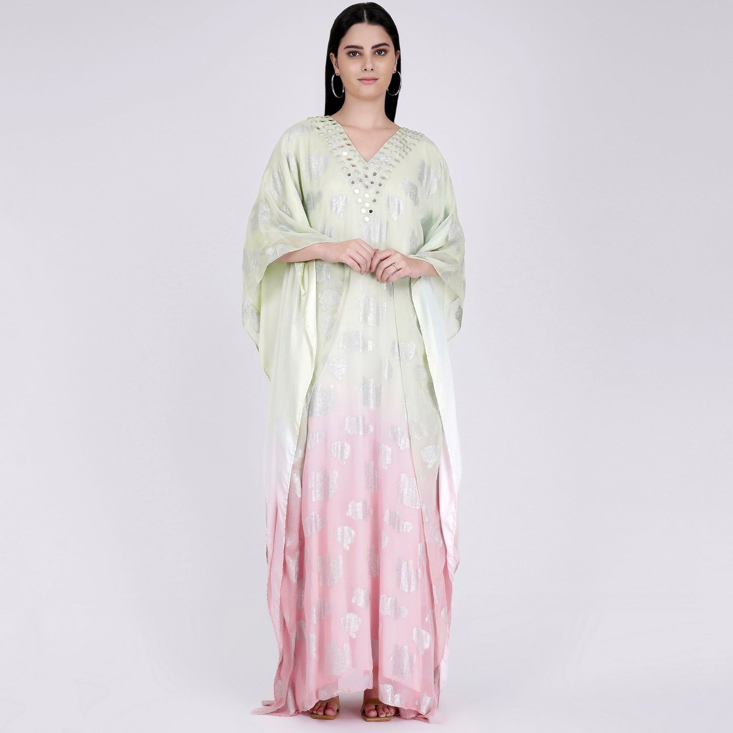 Pink and Green Ombre Full Length Kaftan