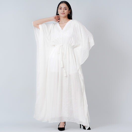 Ivory Lurex Full Length Kaftan