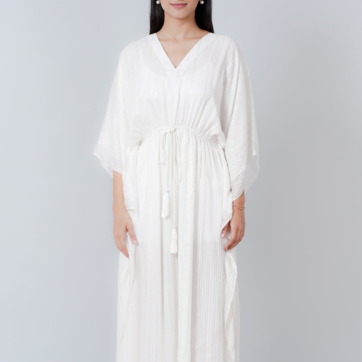 Ivory Lurex Full Length Kaftan