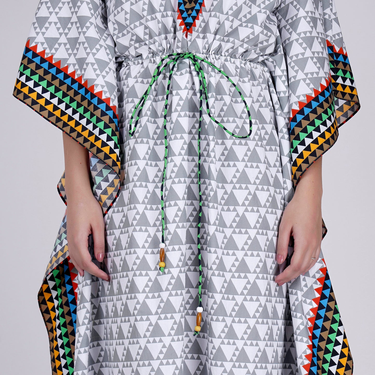 Grey and White Triangle Geometric Print Full Length Kaftan