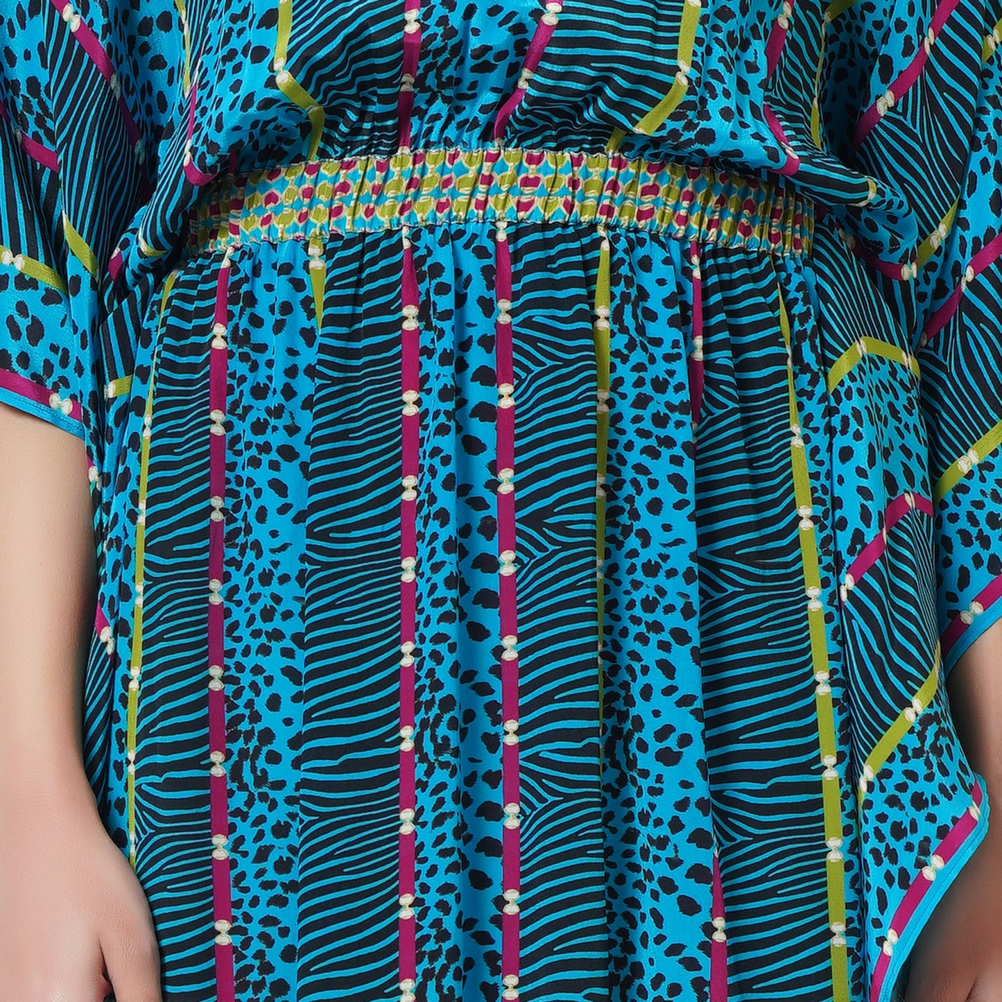 Blue Animal Print Silk Full Length Kaftan