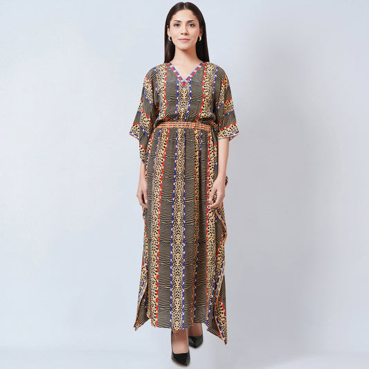 Marigold Animal Print Silk Full Length Kaftan