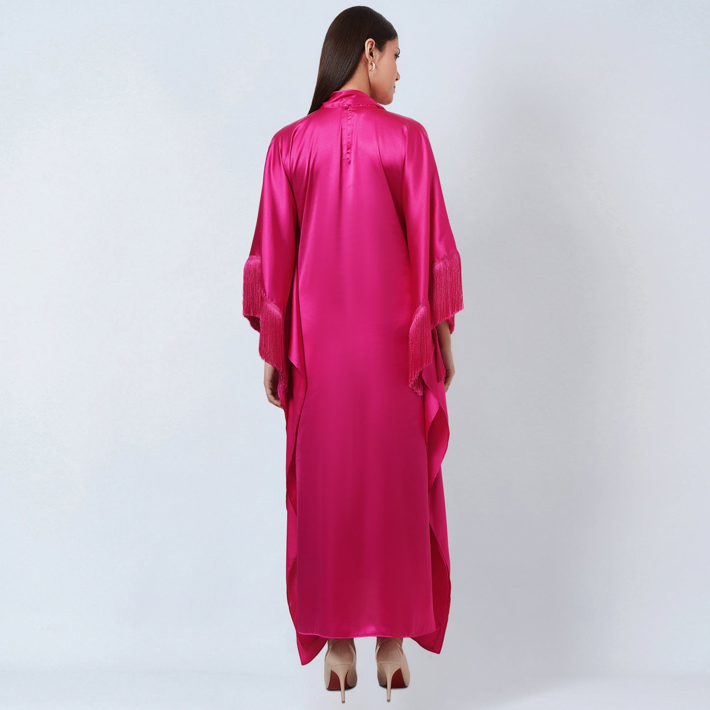 Hot Pink Full Length Kaftan with Fringe Detail