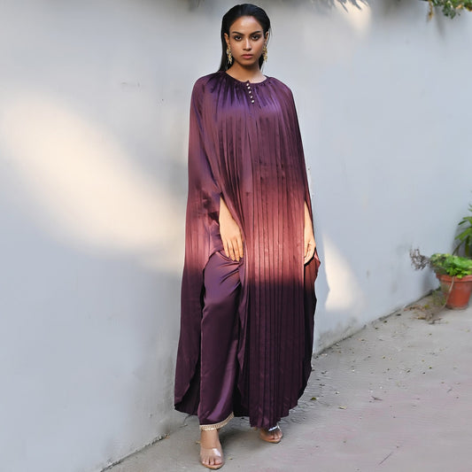 Purple Asymmetrical Pleated Kaftan