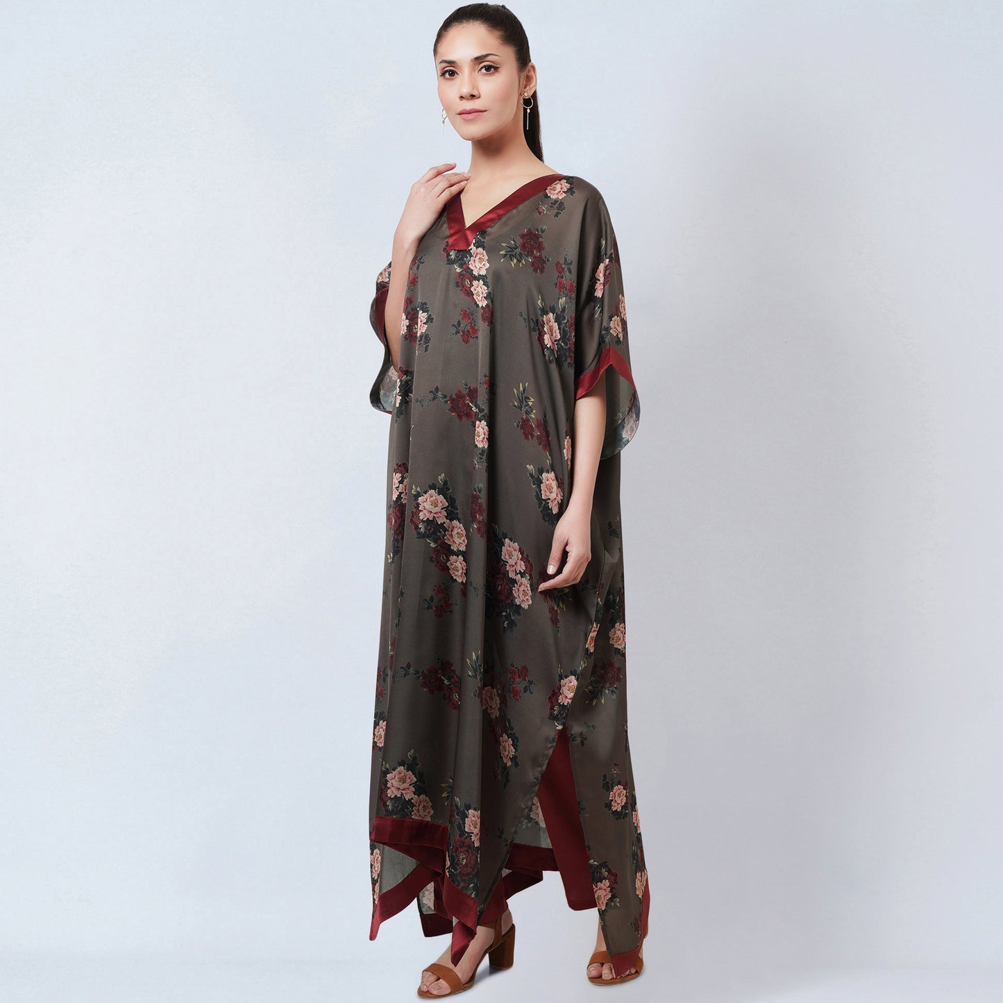 Green and Maroon Floral Kaftan