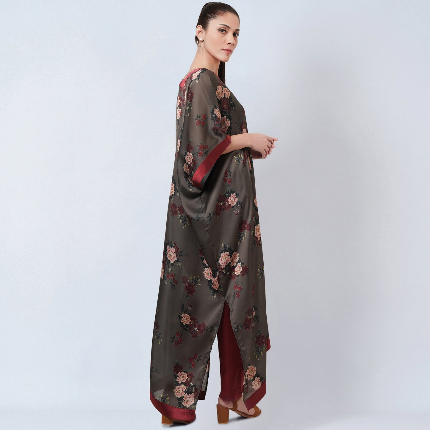 Green and Maroon Floral Kaftan