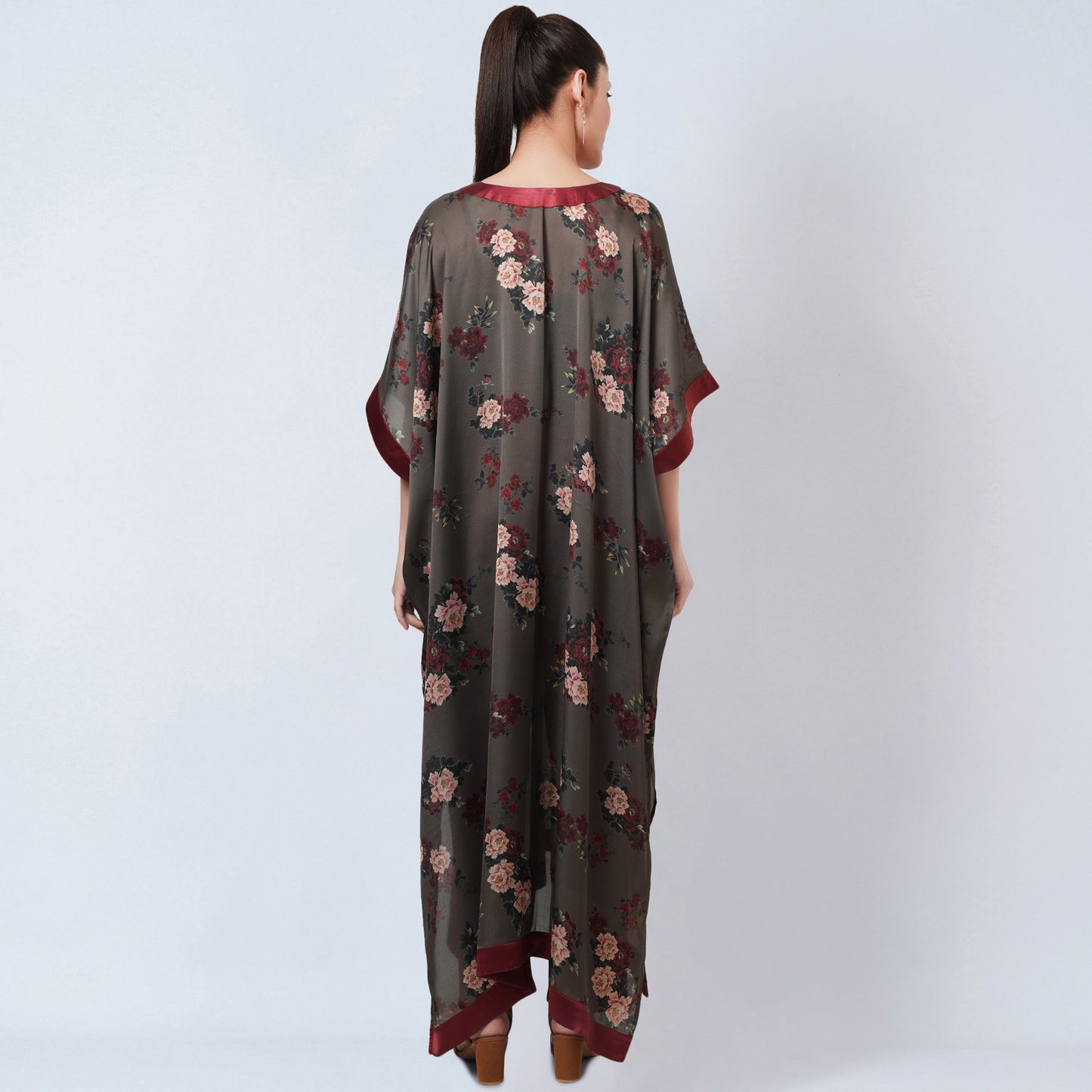 Green and Maroon Floral Kaftan