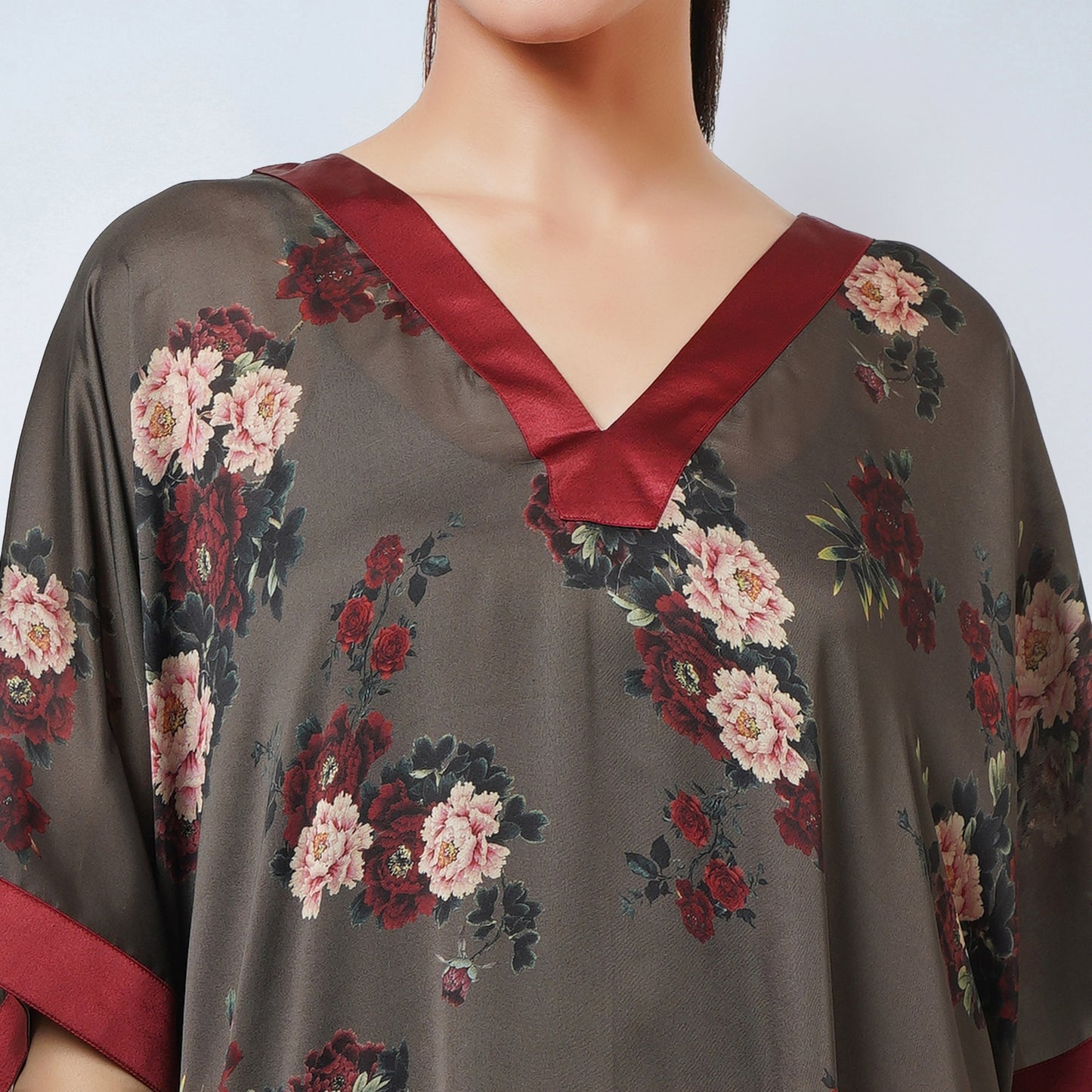 Green and Maroon Floral Kaftan