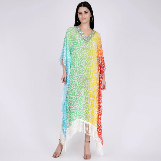 Multicoloured Animal Print Mid Length Kaftan