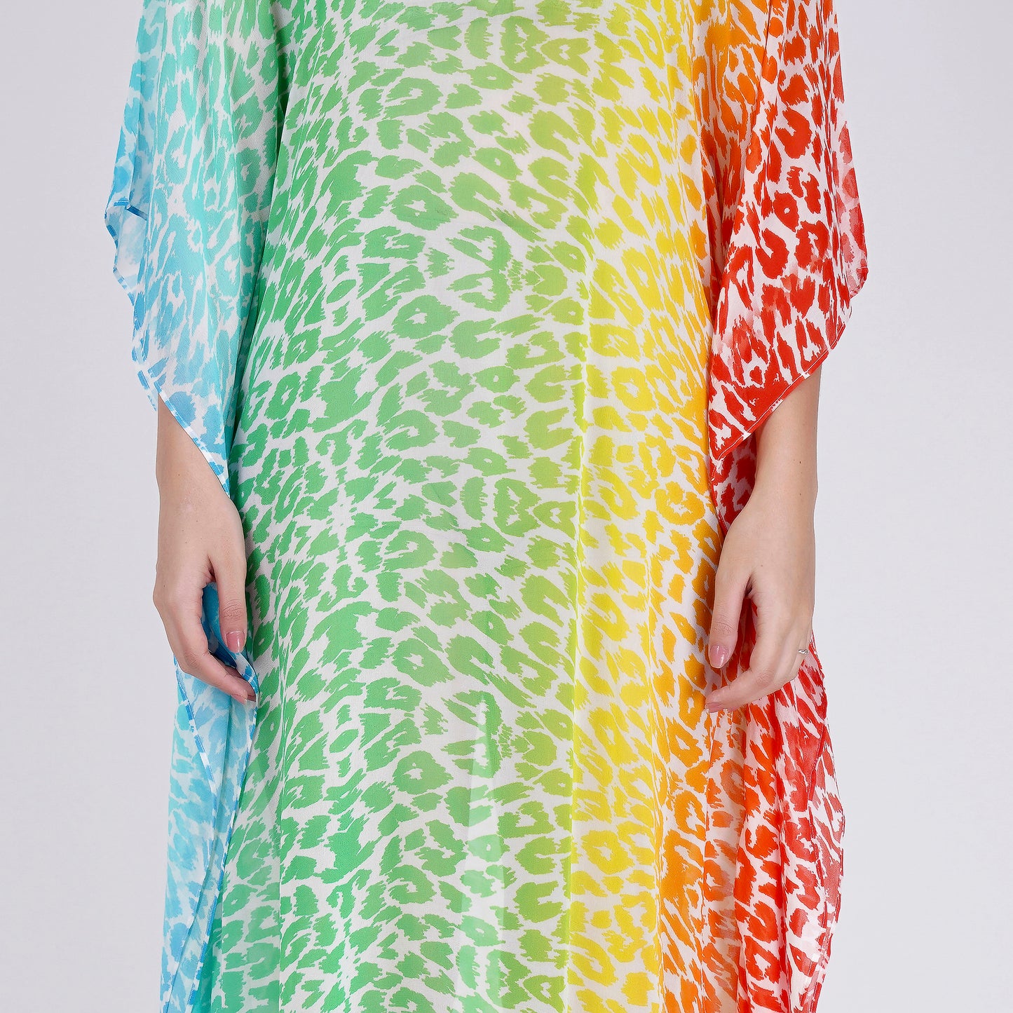 Multicoloured Animal Print Mid Length Kaftan