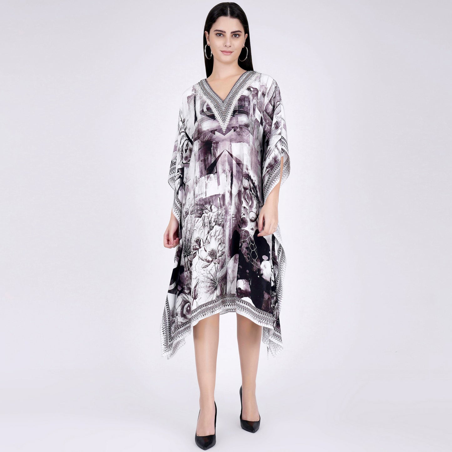 Black and White Abstract Mid Length Kaftan