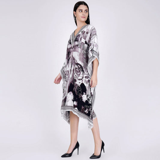 Black and White Abstract Mid Length Kaftan