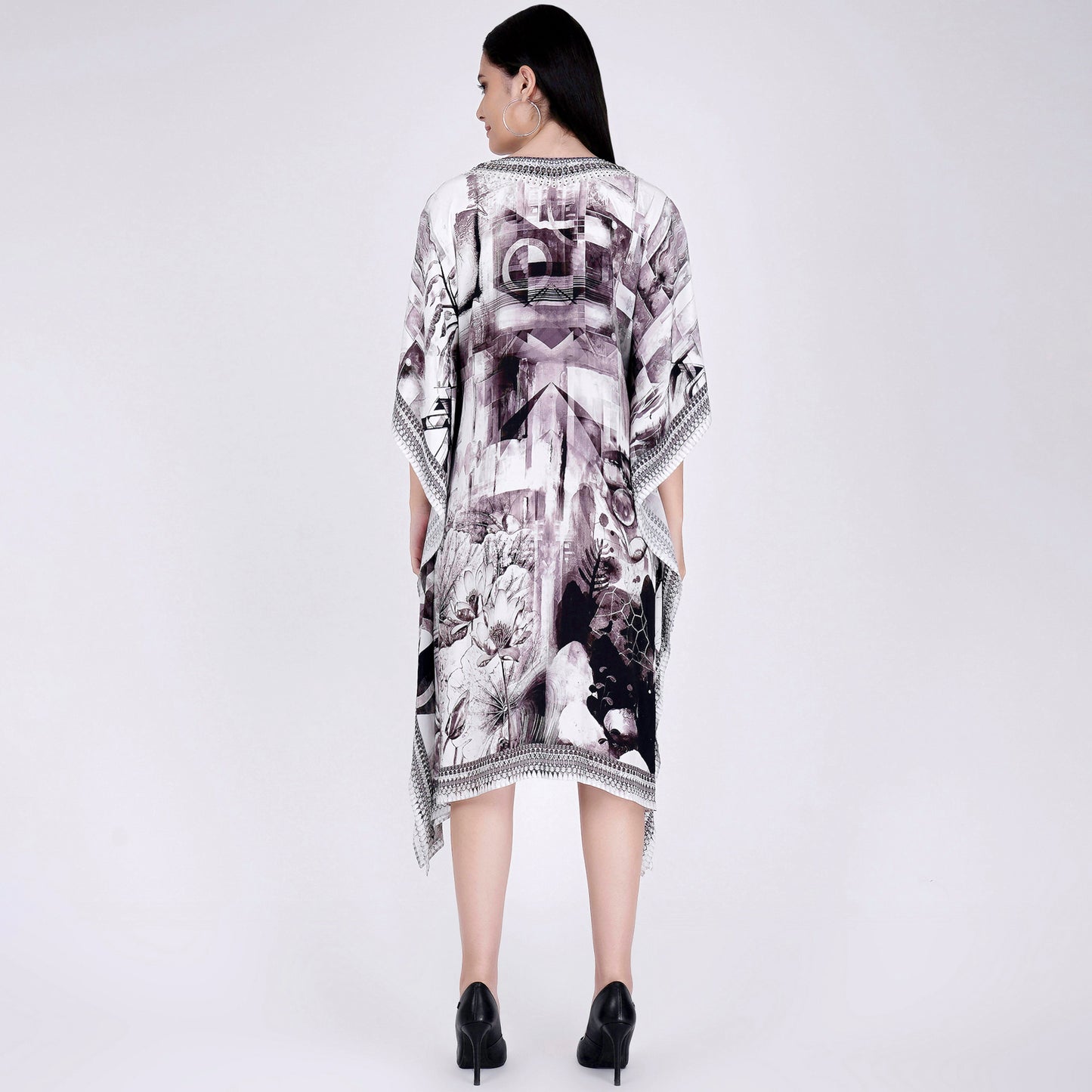 Black and White Abstract Mid Length Kaftan