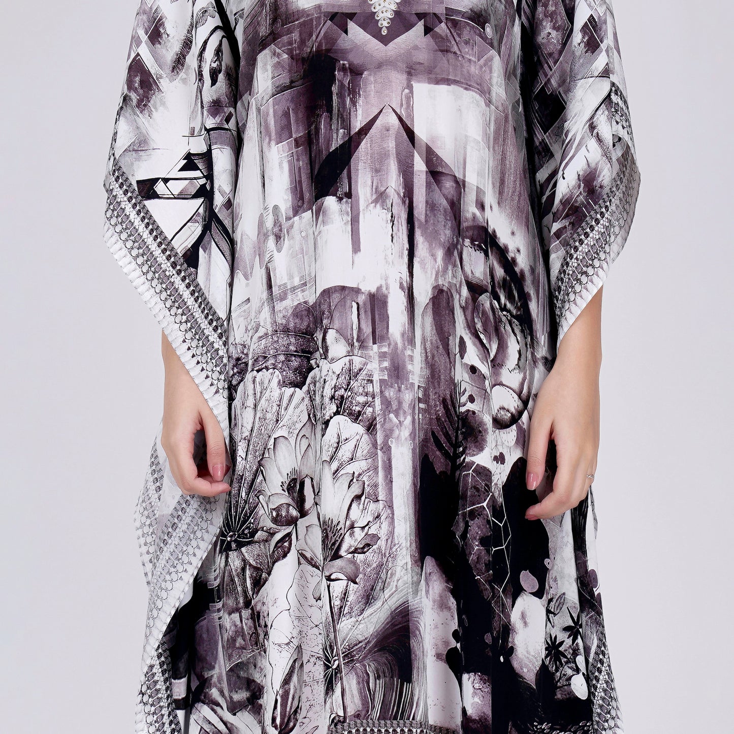 Black and White Abstract Mid Length Kaftan