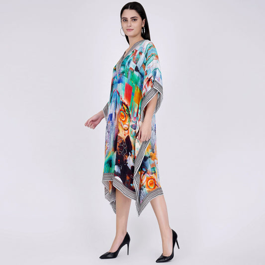 Blue and Orange Abstract Mid Length Kaftan