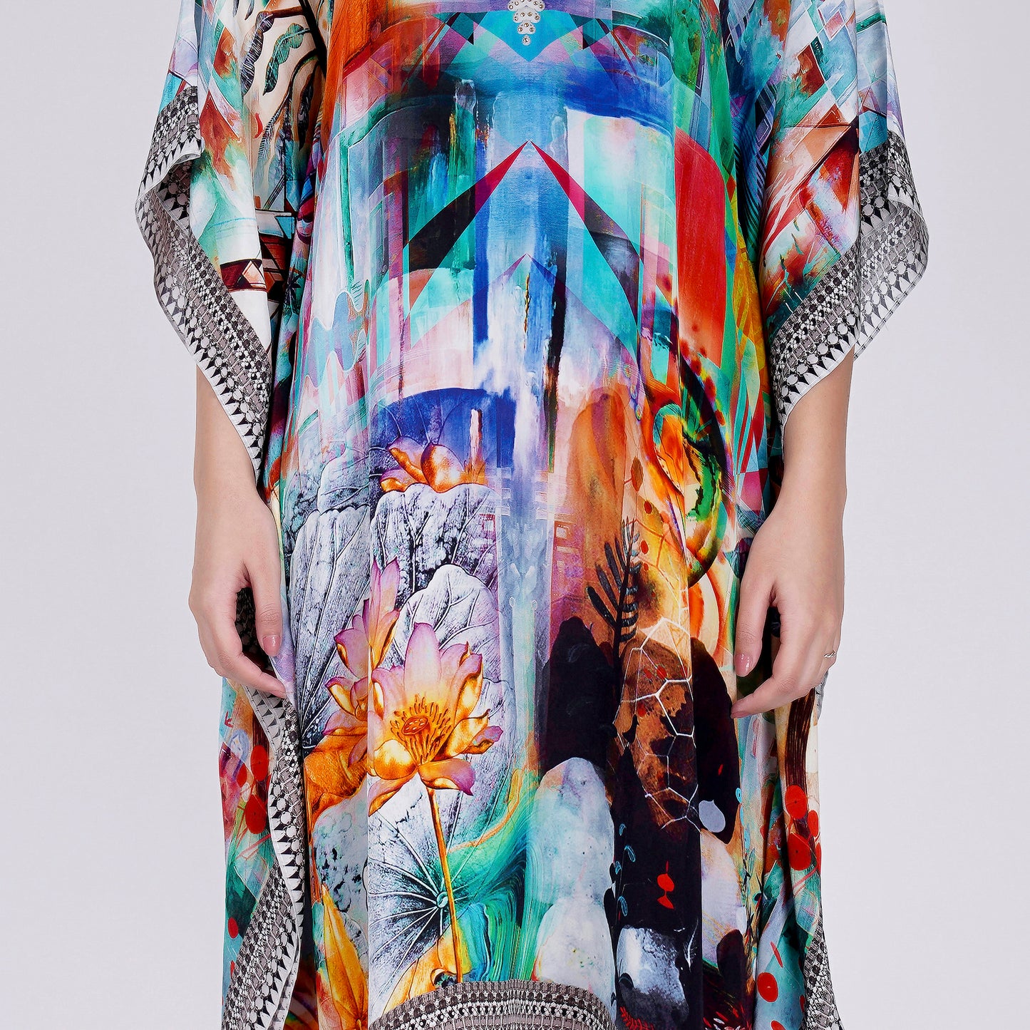 Blue and Orange Abstract Mid Length Kaftan