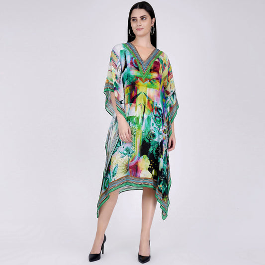 Green Abstract Mid Length Kaftan