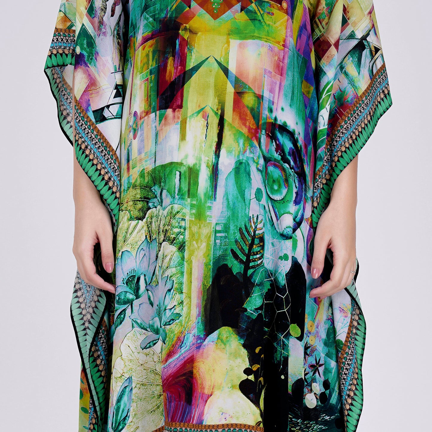 Green Abstract Mid Length Kaftan