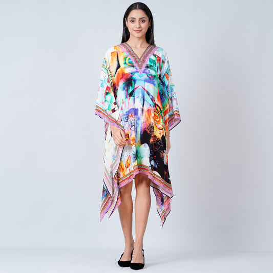 Multicoloured Abstract Mid Length Kaftan