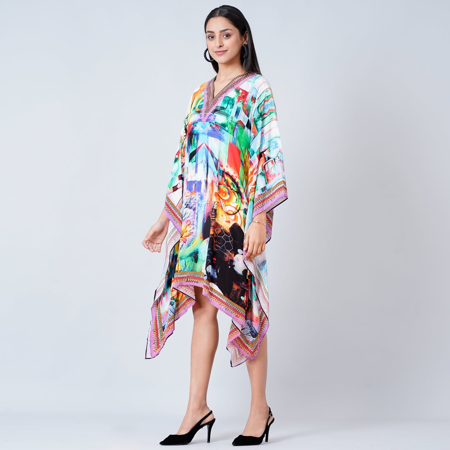 Multicoloured Abstract Mid Length Kaftan