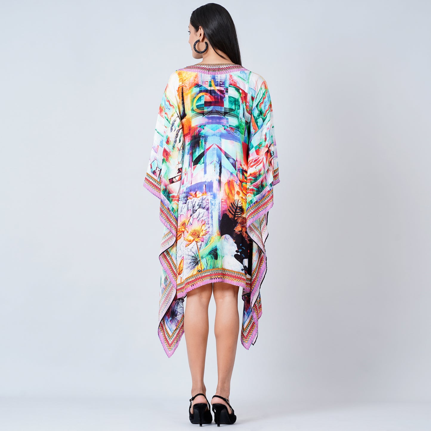 Multicoloured Abstract Mid Length Kaftan