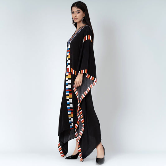Black Geometric Mid Length Kaftan