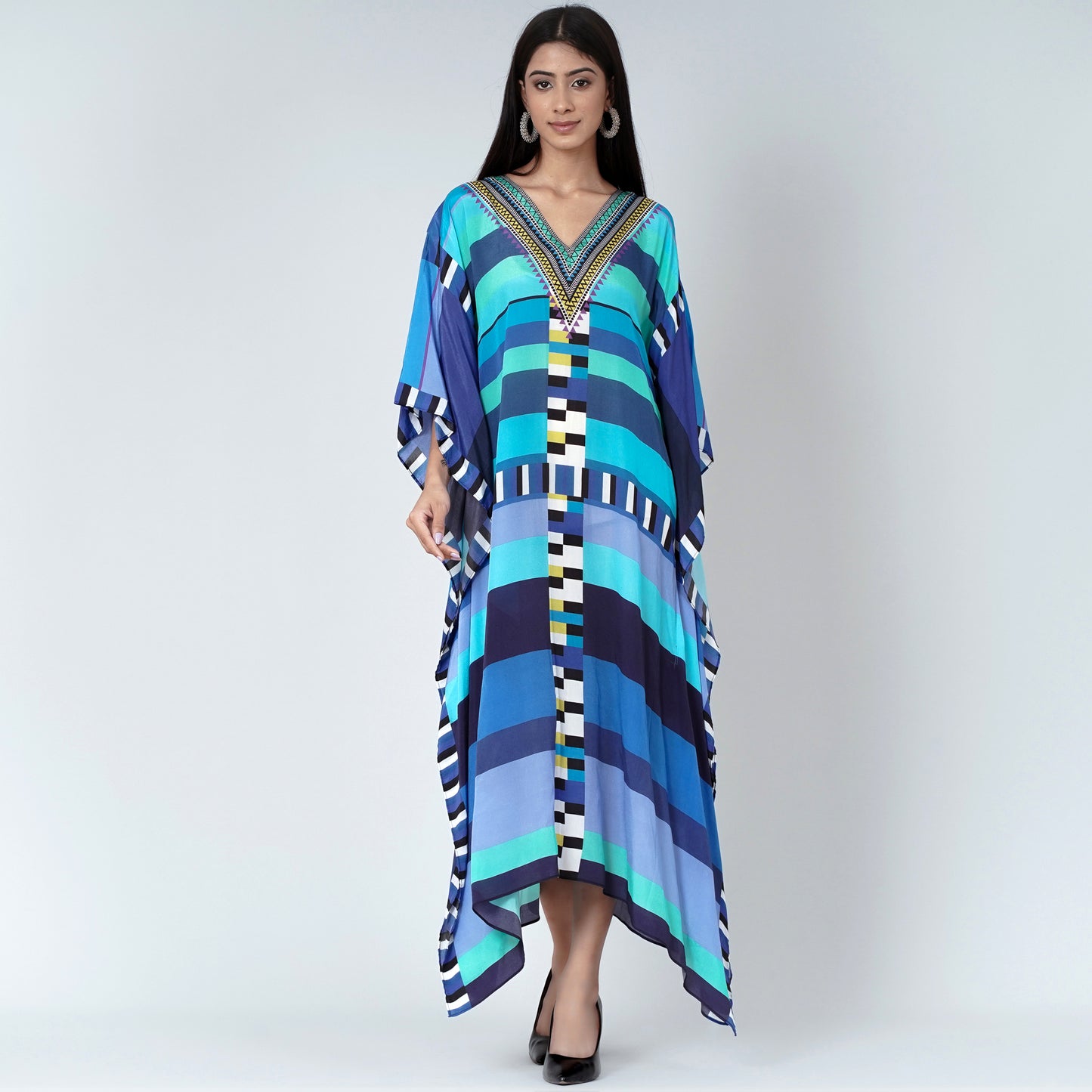 Blue Geometric Mid Length Kaftan