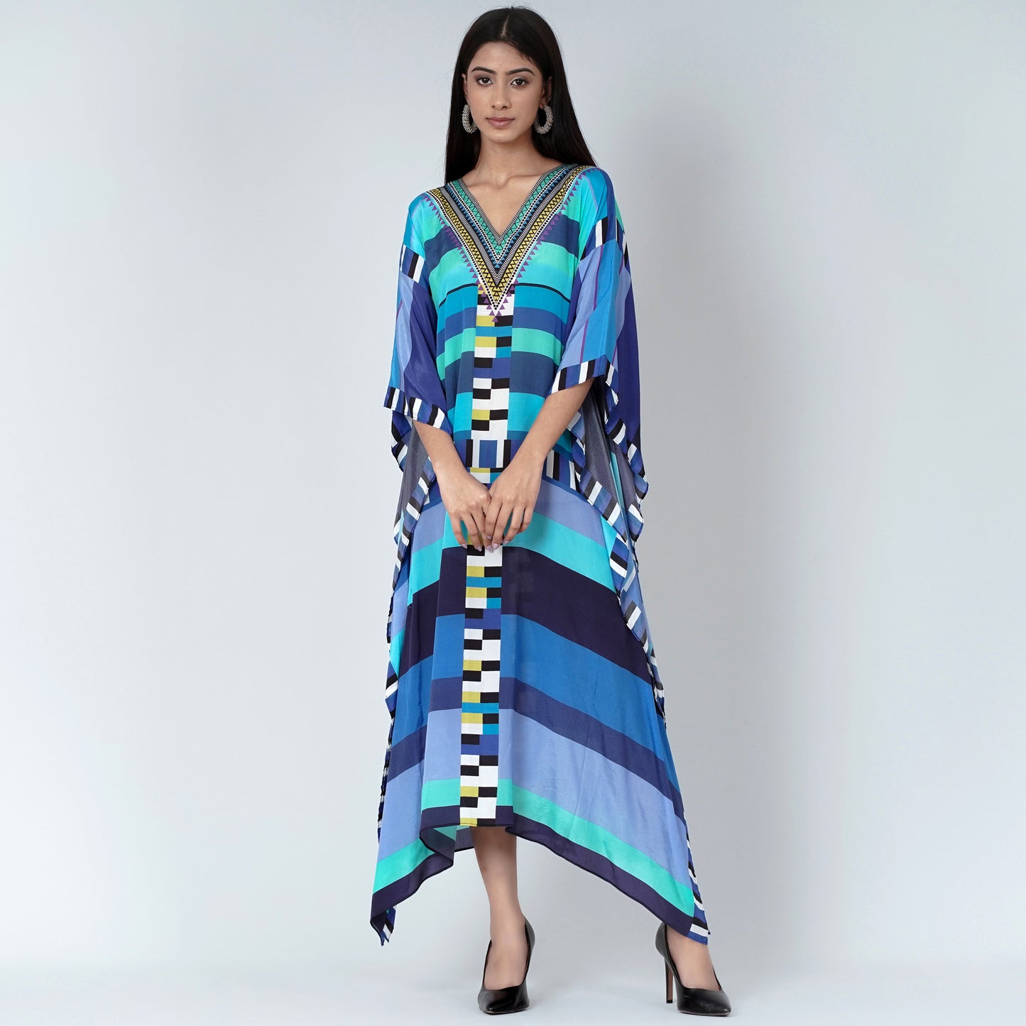 Blue Geometric Mid Length Kaftan