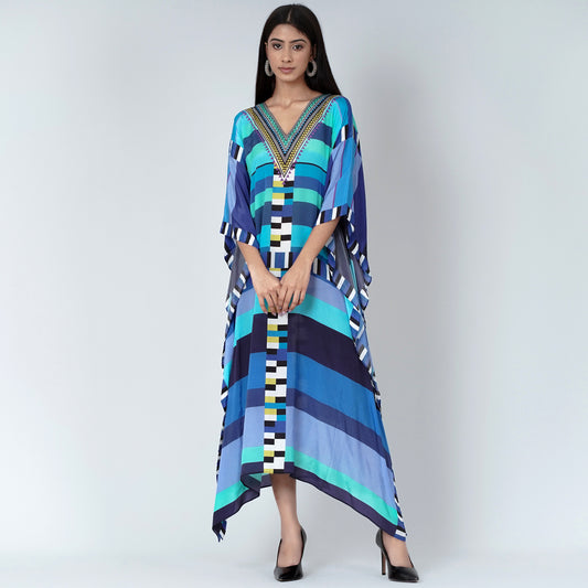 Blue Geometric Mid Length Kaftan
