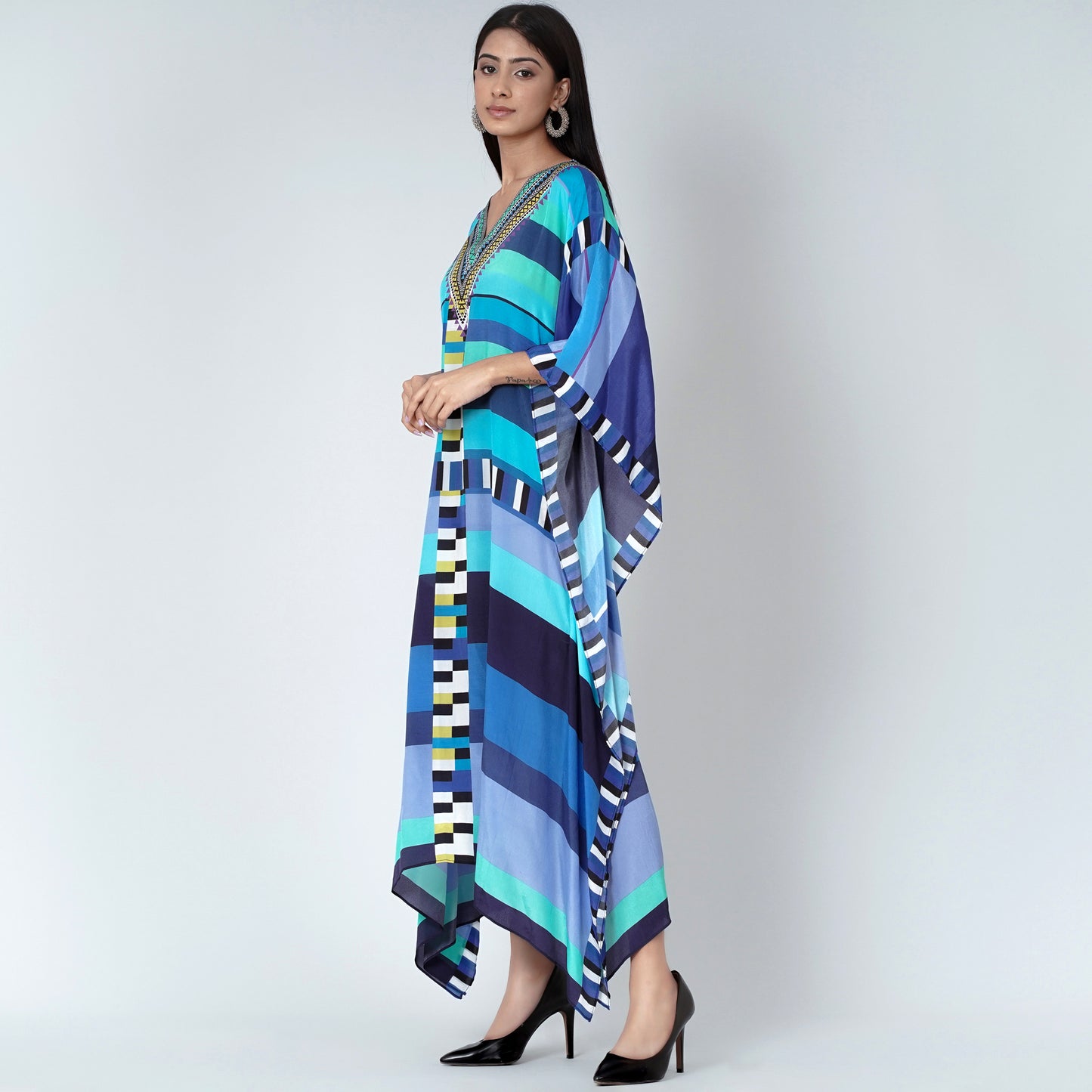 Blue Geometric Mid Length Kaftan