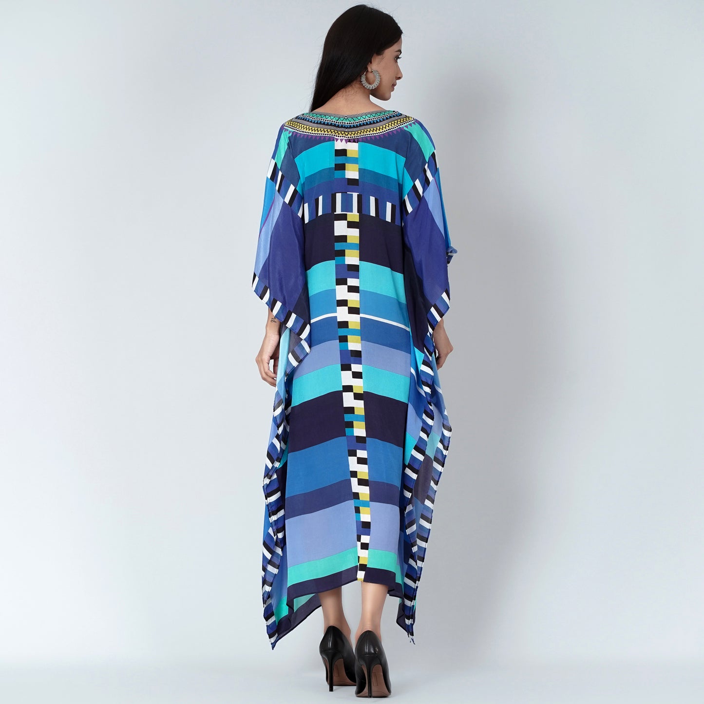 Blue Geometric Mid Length Kaftan