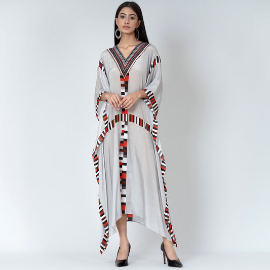 Grey Geometric Mid Length Kaftan