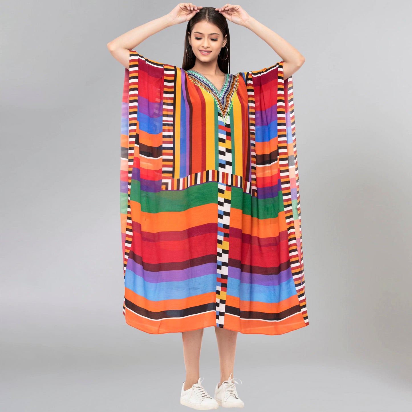 Multicoloured Geometric Mid Length Kaftan