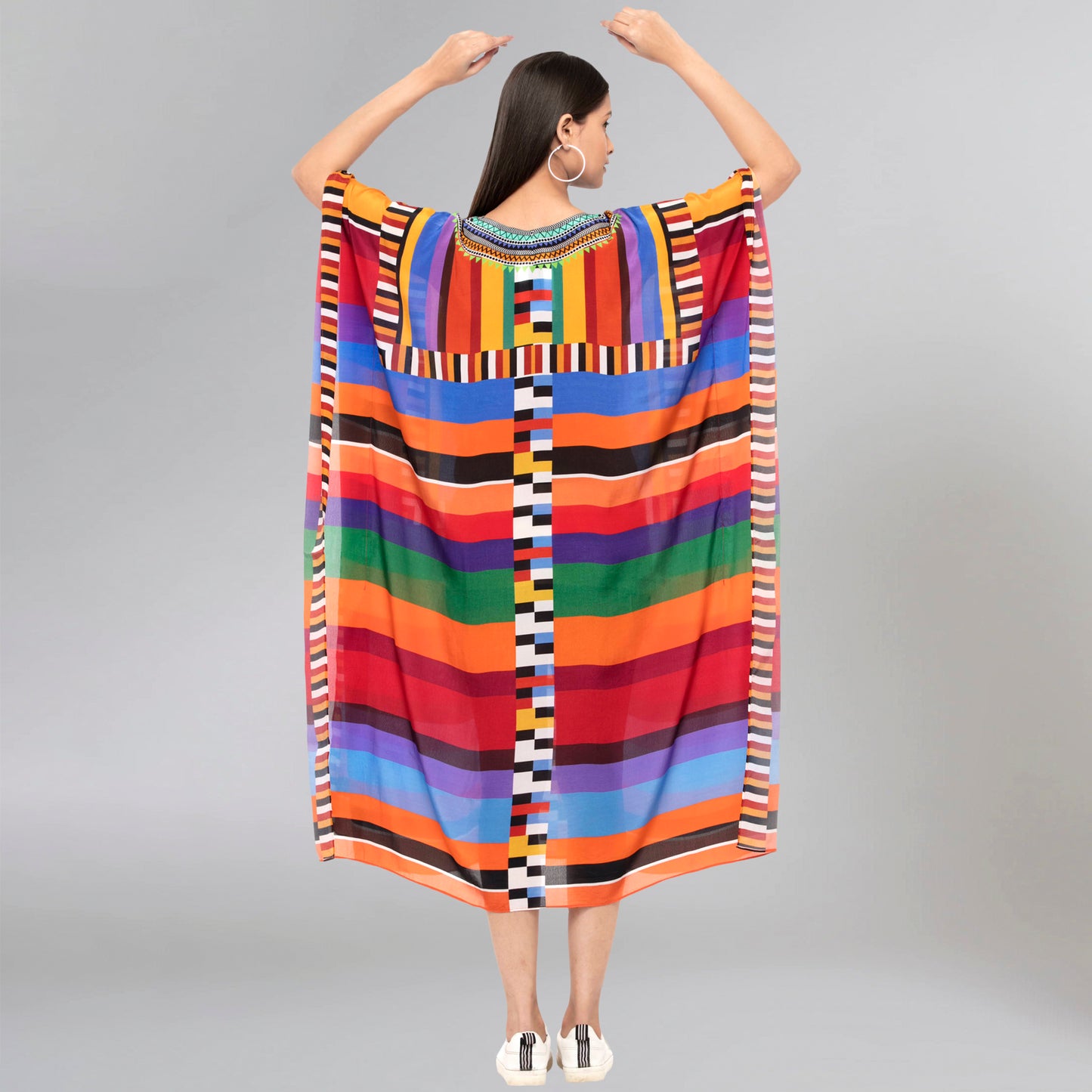 Multicoloured Geometric Mid Length Kaftan