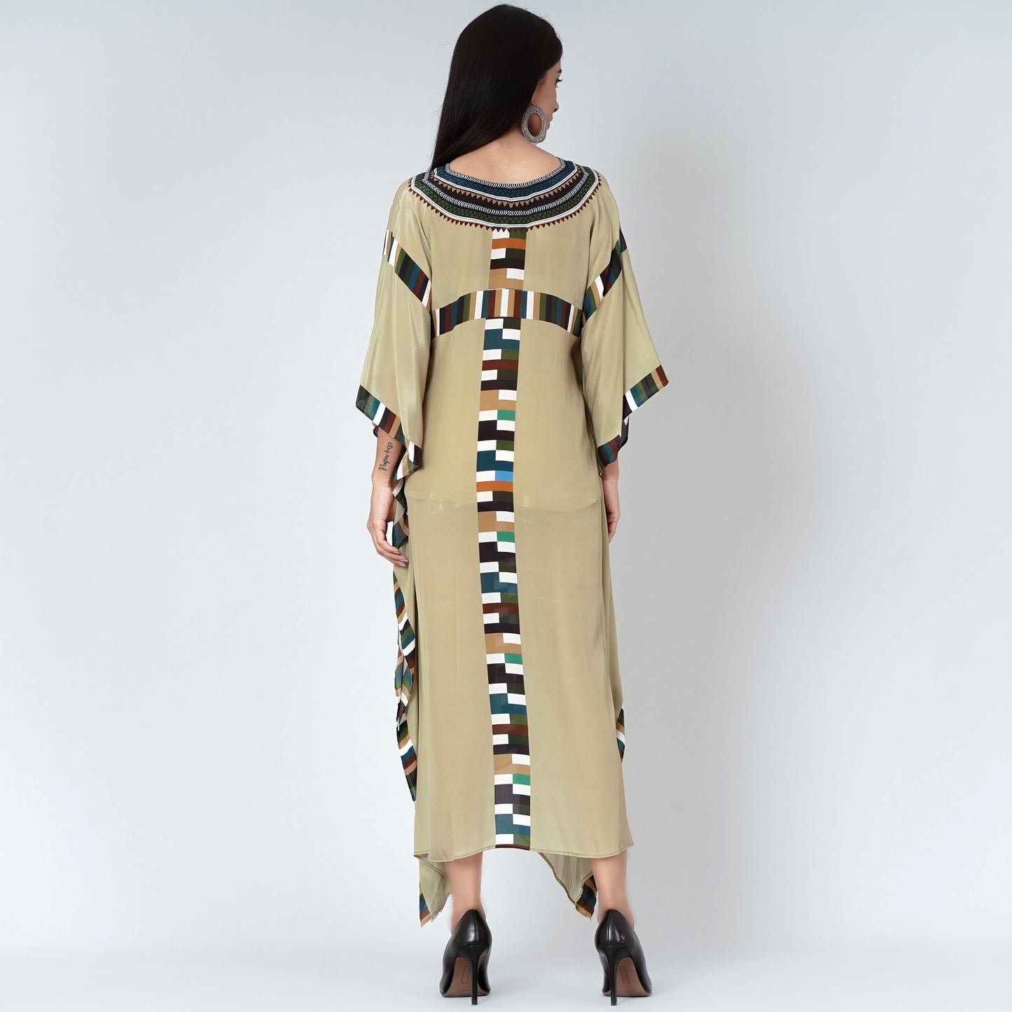 Olive Green Geometric Mid Length Kaftan