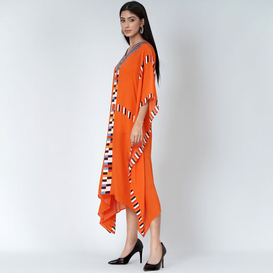 Orange Geometric Mid Length Kaftan