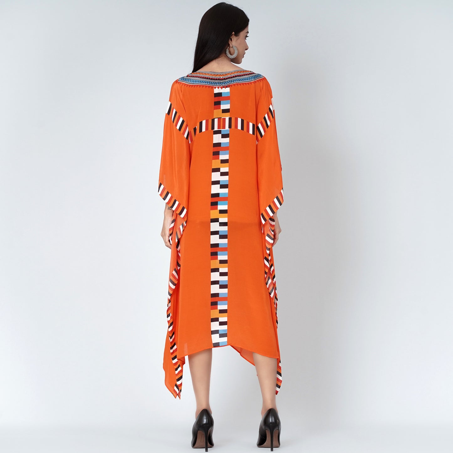 Orange Geometric Mid Length Kaftan